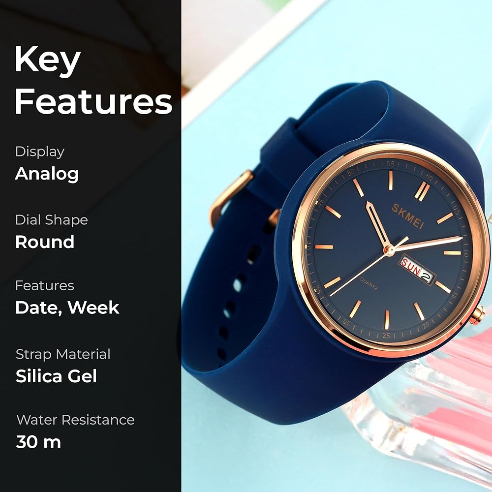 SKMEI Watches for Young Women Lady Sports Silicone Band Big Face Large Waterproof Fashion Casual Simple Quartz Analog Day Date Girls Gift White Wrist Watch