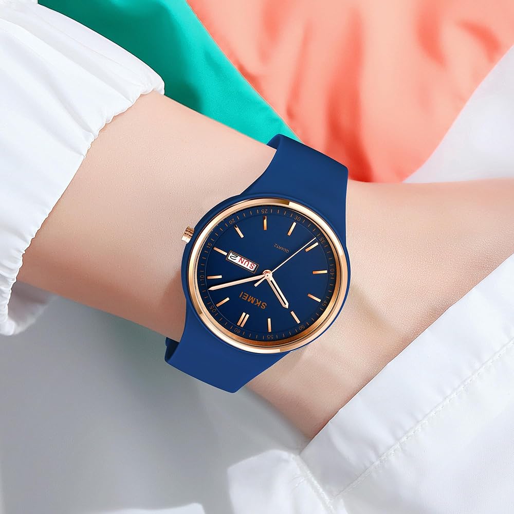 SKMEI Watches for Young Women Lady Sports Silicone Band Big Face Large Waterproof Fashion Casual Simple Quartz Analog Day Date Girls Gift White Wrist Watch