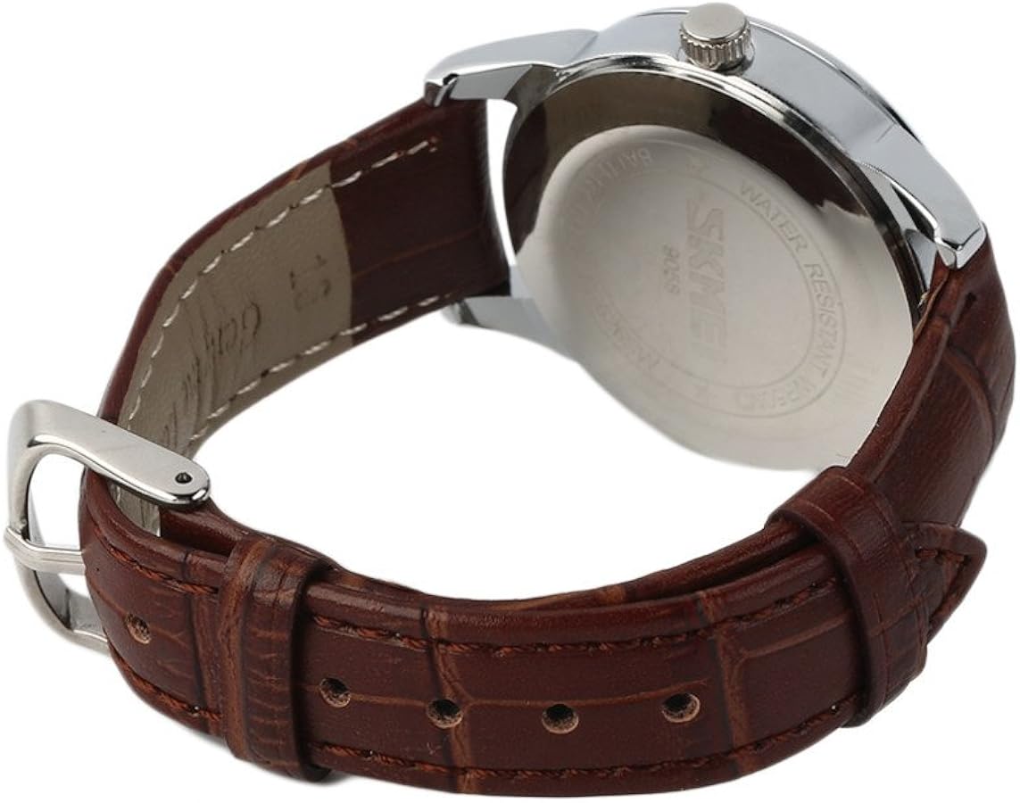 SKMEI Business Men’s Quartz Wristwatches Roman Numeral Leather Band Casual Water Resist Analog Watches