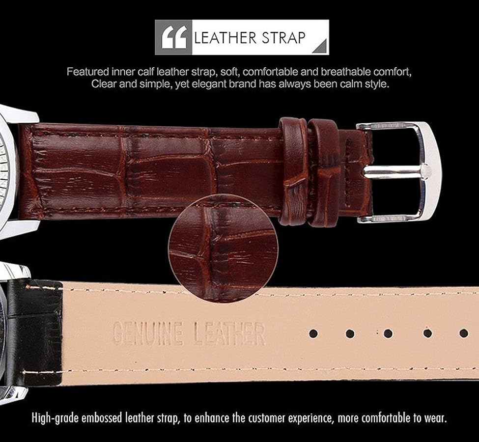 SKMEI Business Men’s Quartz Wristwatches Roman Numeral Leather Band Casual Water Resist Analog Watches